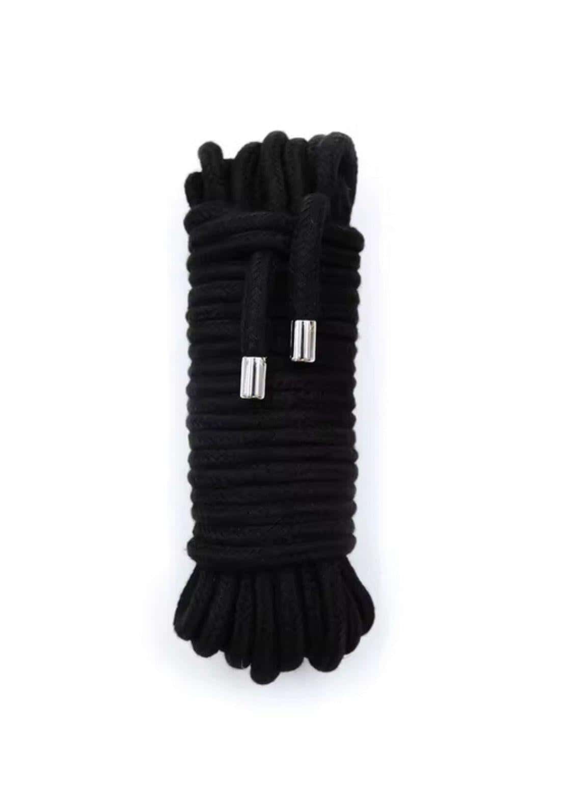 Bondage seil schwarz 5 meter mit silbernen metallenden für sicheres bondage und vielseitigen einsatz